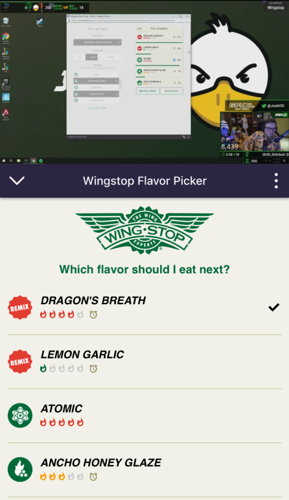 Wingstop Flavor Voting Extension with Twitch